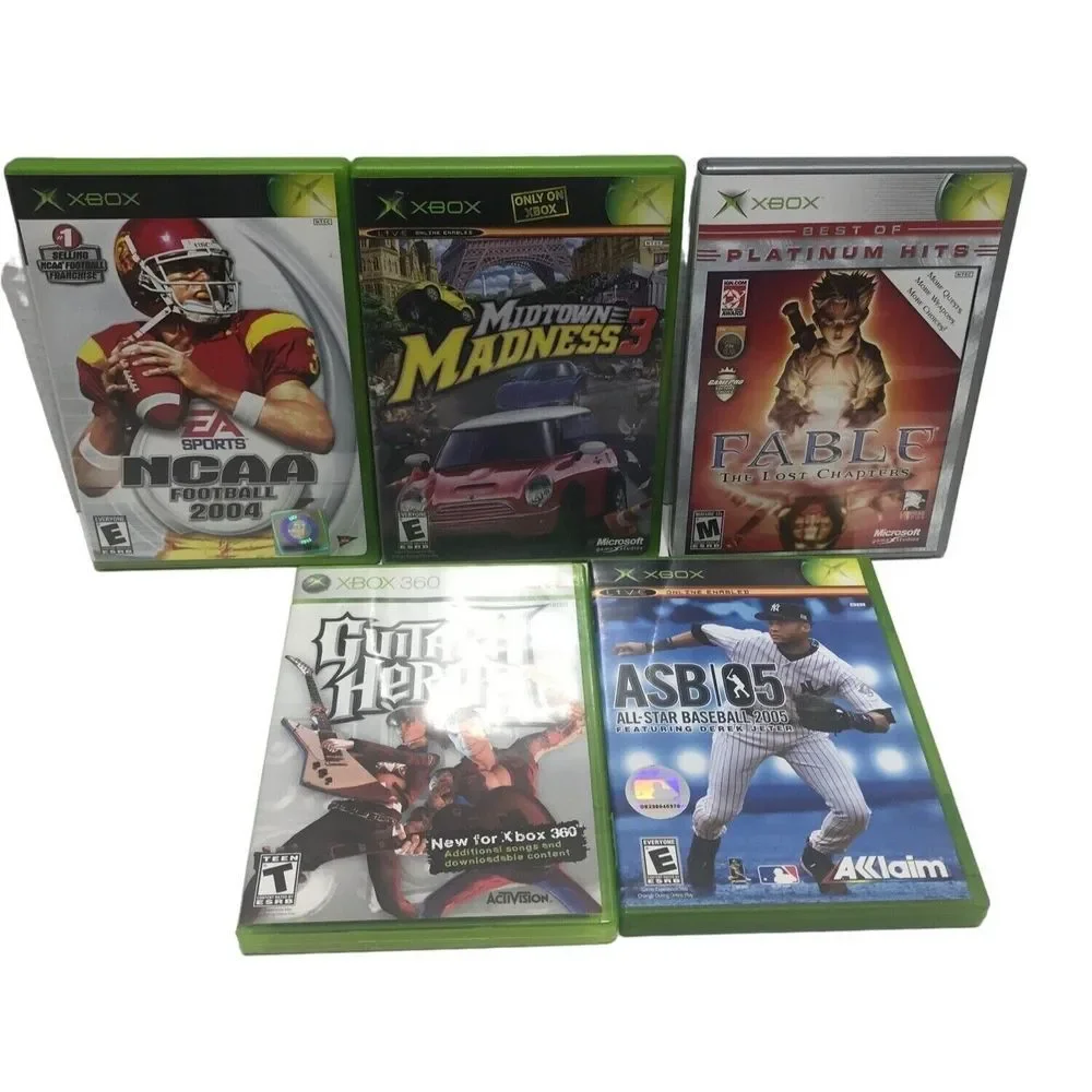 XBox Xbox360 Lot of 5 Random Games Untested Baseball Football Cars Fable Guitar‎